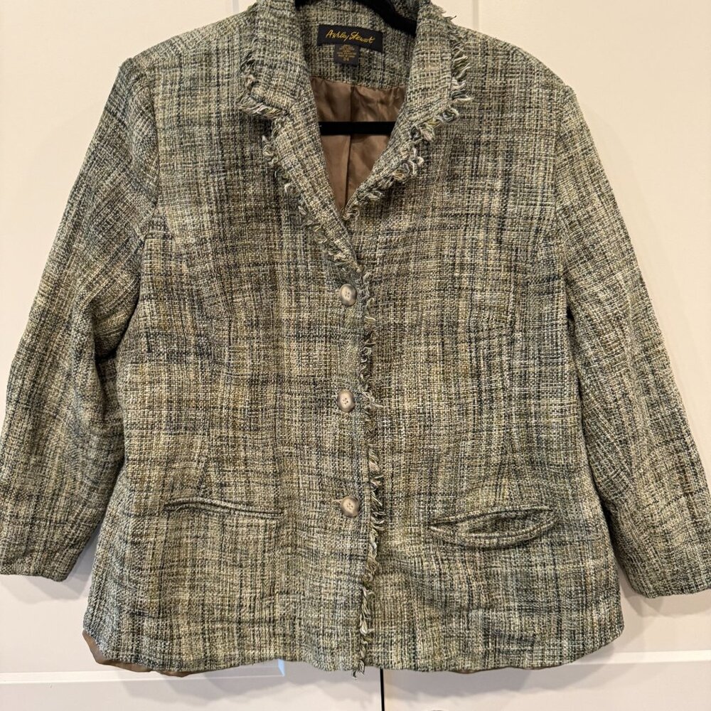 Ashley stewart women's tweed‎ blazer tan brown size 24 workwear